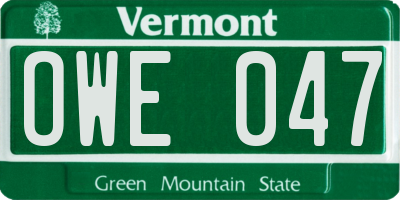 VT license plate OWE047
