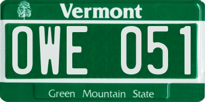 VT license plate OWE051