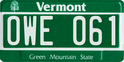 VT license plate OWE061