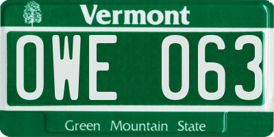 VT license plate OWE063