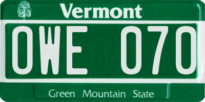 VT license plate OWE070