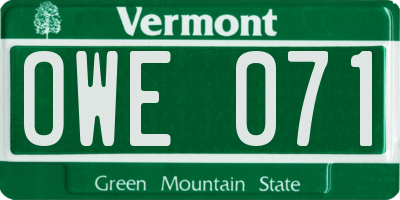 VT license plate OWE071