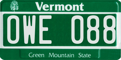VT license plate OWE088