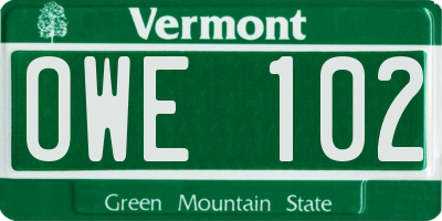 VT license plate OWE102