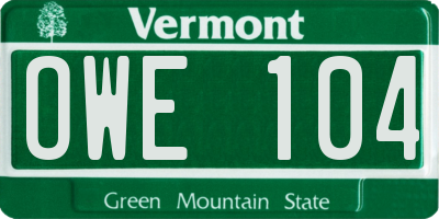 VT license plate OWE104