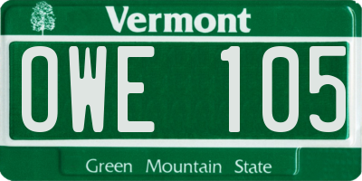 VT license plate OWE105