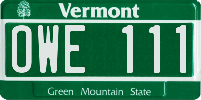 VT license plate OWE111