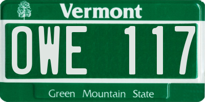 VT license plate OWE117