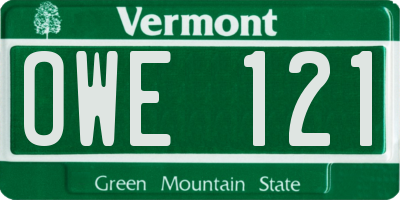 VT license plate OWE121