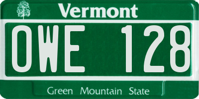 VT license plate OWE128
