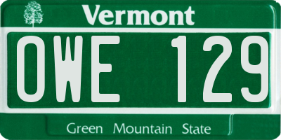 VT license plate OWE129