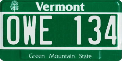 VT license plate OWE134