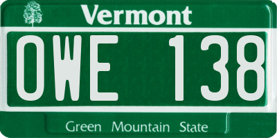 VT license plate OWE138