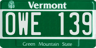 VT license plate OWE139
