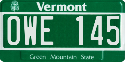 VT license plate OWE145