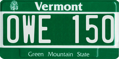 VT license plate OWE150