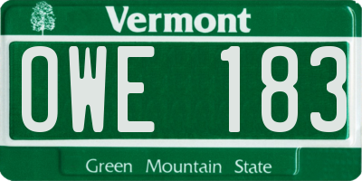 VT license plate OWE183