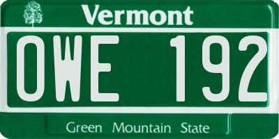 VT license plate OWE192