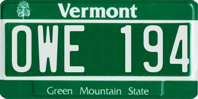 VT license plate OWE194