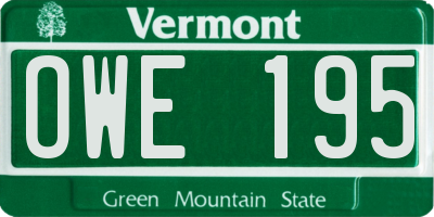 VT license plate OWE195