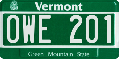 VT license plate OWE201