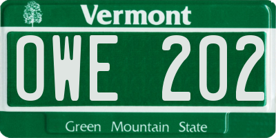 VT license plate OWE202