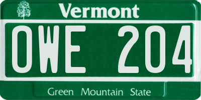 VT license plate OWE204
