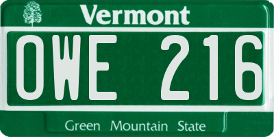 VT license plate OWE216