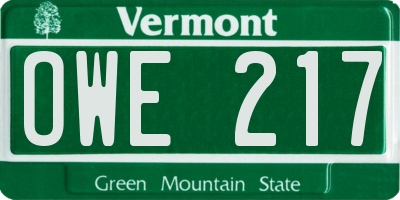 VT license plate OWE217