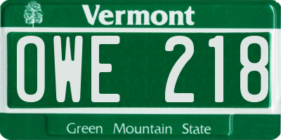 VT license plate OWE218
