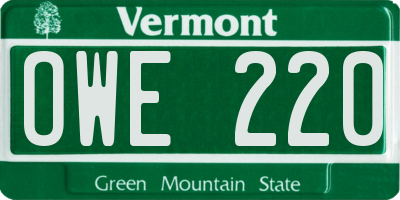 VT license plate OWE220