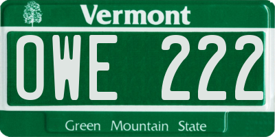 VT license plate OWE222