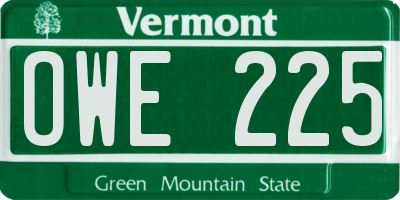 VT license plate OWE225