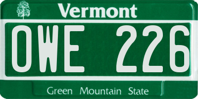 VT license plate OWE226
