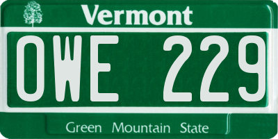 VT license plate OWE229