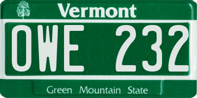 VT license plate OWE232