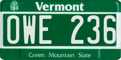 VT license plate OWE236