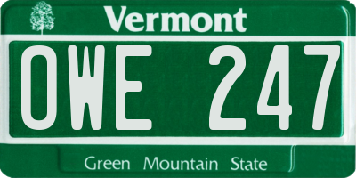 VT license plate OWE247