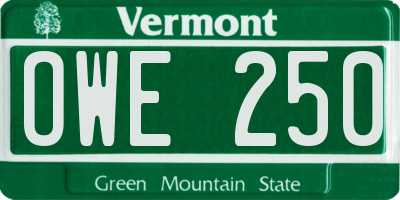 VT license plate OWE250