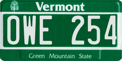 VT license plate OWE254