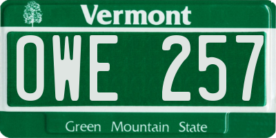 VT license plate OWE257