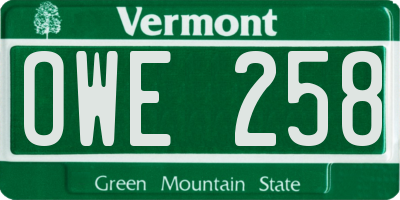 VT license plate OWE258