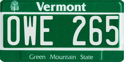 VT license plate OWE265