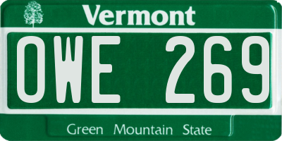 VT license plate OWE269
