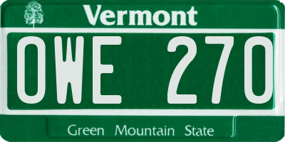 VT license plate OWE270