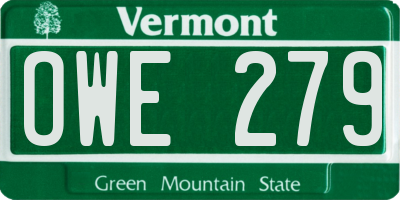 VT license plate OWE279