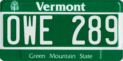 VT license plate OWE289