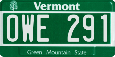 VT license plate OWE291