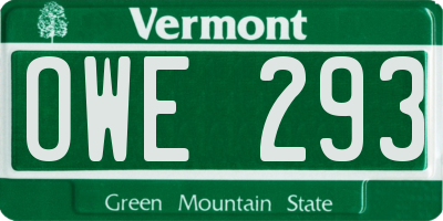 VT license plate OWE293