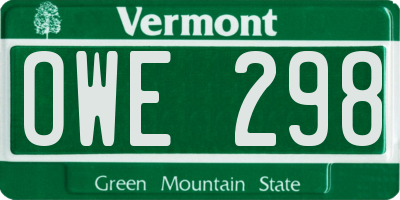 VT license plate OWE298